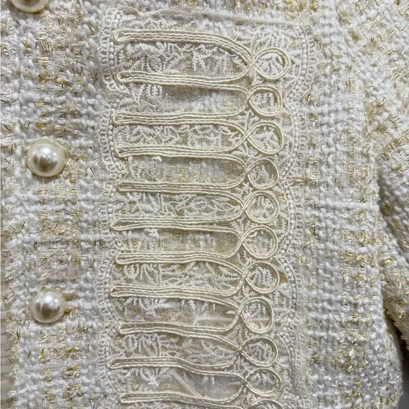 Cream Tweed Jacket with Ruffle Details - Picture 4 of 12